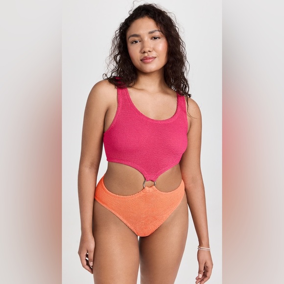 Hunza G pretty Woman Swim XO color block one piece bathing suit - Picture 2 of 9